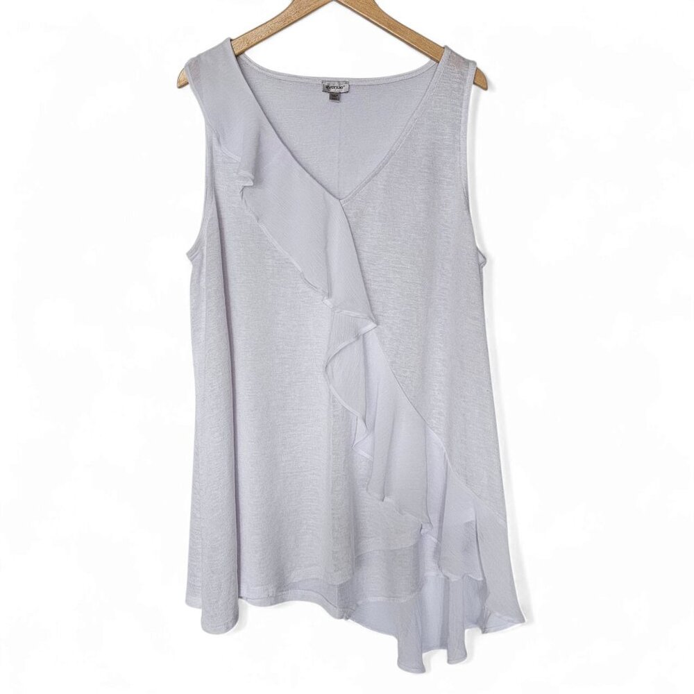 Avenue Top Plus Size 22/24 White Sleeveless V-Neck Ruffle Asymmetrical Hem Fairy